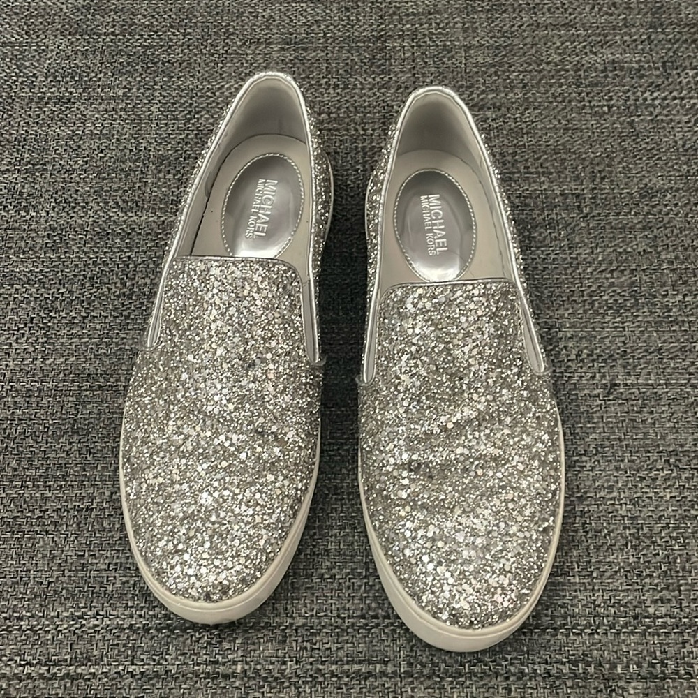 Michael Kors Silver Glitter Slip-On Sneakers